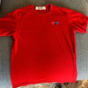 Red Large Comme des Garcons Play double heart one red one blue Tee shirt